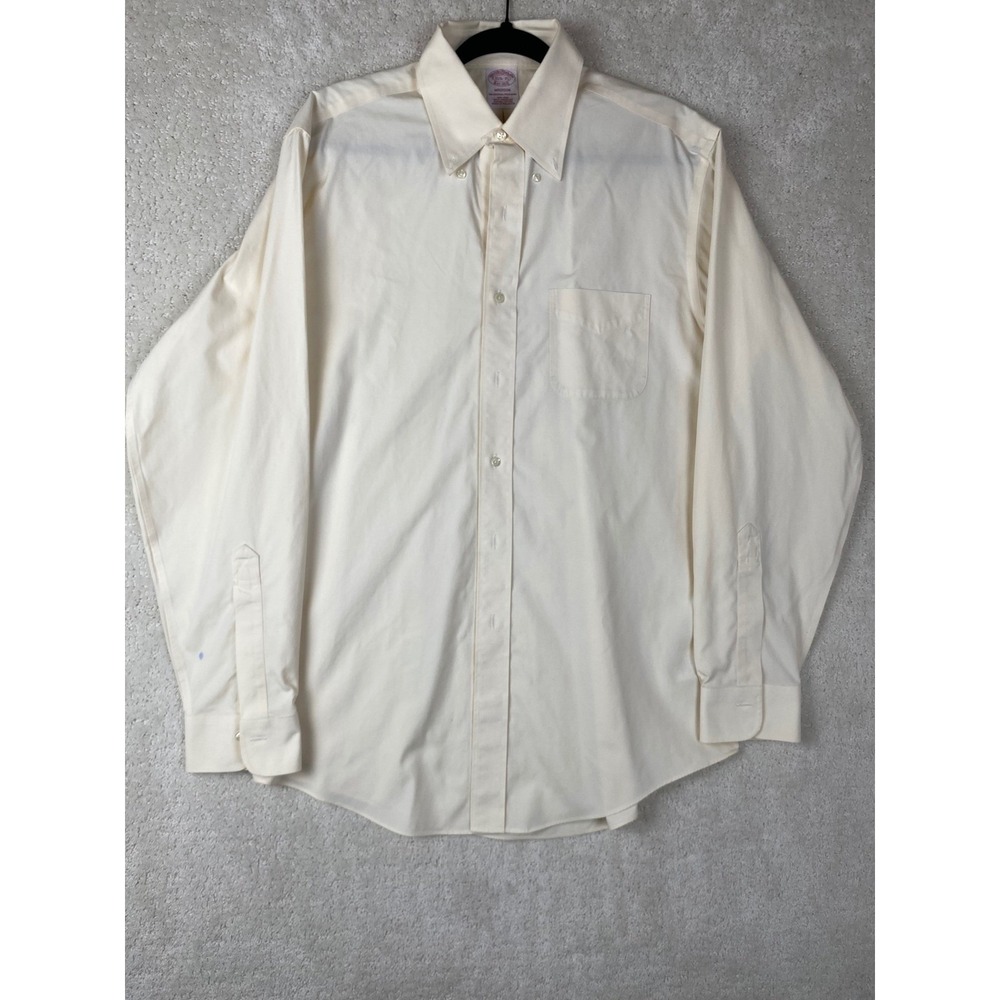 Brooks Brothers Madison Dress Shirt Men's 15.5 35 Cream Supima Cotton Non Iron